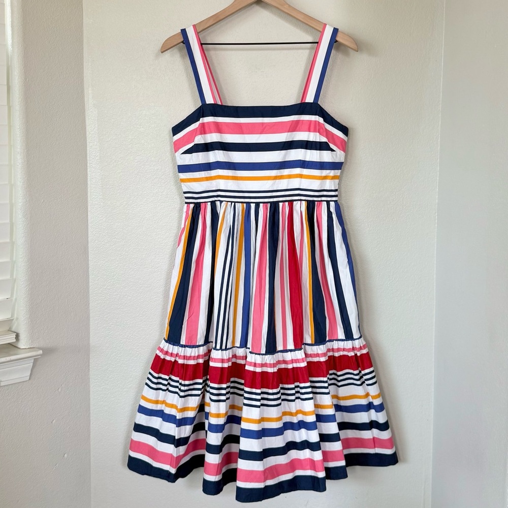 VINCE CAMUTO 8 Rainbow Mixed Stripe Tiered Midi Pocket Dress • Striped Sundress - Picture 6 of 15